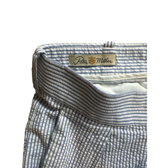 Peter Millar | Mens Blue & White Seersucker Shorts with Front Pleats 8" Inseam - Picture 6 of 9